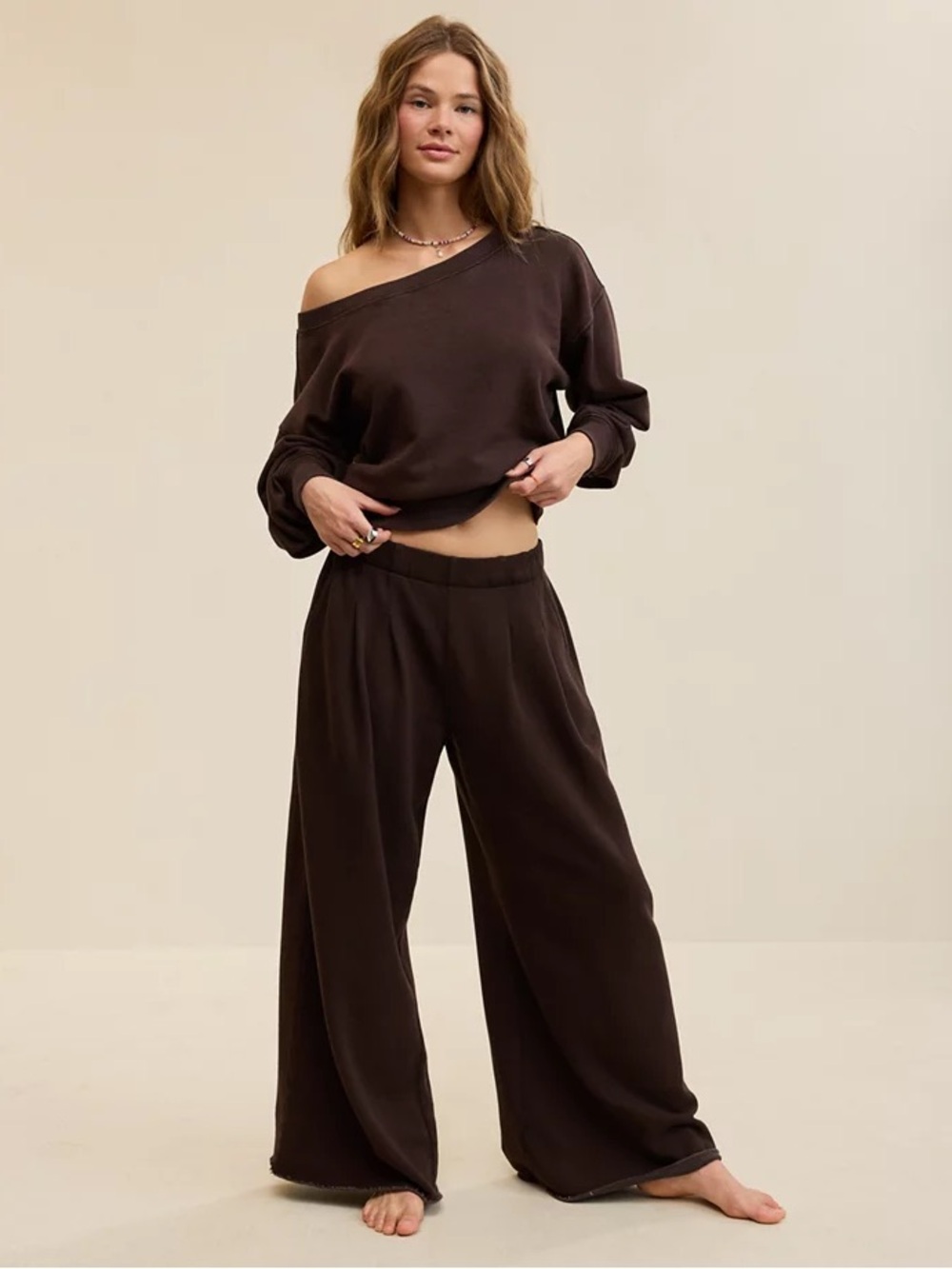 Aerie Street Trouser Toboggan Brown Wide Leg Lounge Sweatpants Size Large